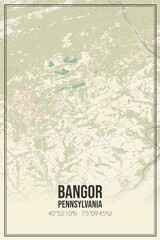 Retro US city map of Bangor, Pennsylvania. Vintage street map.