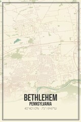 Retro US city map of Bethlehem, Pennsylvania. Vintage street map.