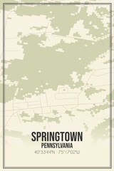 Retro US city map of Springtown, Pennsylvania. Vintage street map.