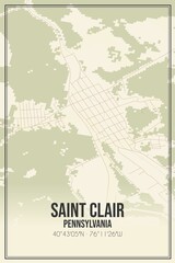 Retro US city map of Saint Clair, Pennsylvania. Vintage street map.