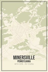 Retro US city map of Minersville, Pennsylvania. Vintage street map.
