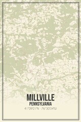 Retro US city map of Millville, Pennsylvania. Vintage street map.