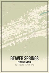 Retro US city map of Beaver Springs, Pennsylvania. Vintage street map.