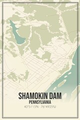 Retro US city map of Shamokin Dam, Pennsylvania. Vintage street map.