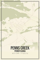 Retro US city map of Penns Creek, Pennsylvania. Vintage street map.