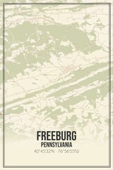 Retro US city map of Freeburg, Pennsylvania. Vintage street map.