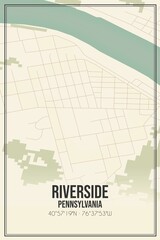 Retro US city map of Riverside, Pennsylvania. Vintage street map.
