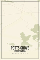 Retro US city map of Potts Grove, Pennsylvania. Vintage street map.