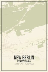 Retro US city map of New Berlin, Pennsylvania. Vintage street map.