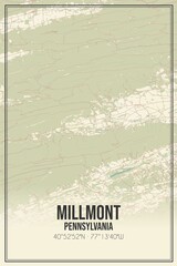 Retro US city map of Millmont, Pennsylvania. Vintage street map.