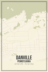 Retro US city map of Danville, Pennsylvania. Vintage street map.