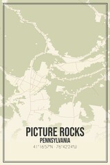 Retro US city map of Picture Rocks, Pennsylvania. Vintage street map.