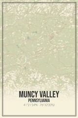Retro US city map of Muncy Valley, Pennsylvania. Vintage street map.