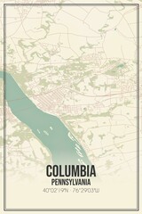 Retro US city map of Columbia, Pennsylvania. Vintage street map.