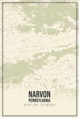 Retro US city map of Narvon, Pennsylvania. Vintage street map.