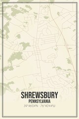 Retro US city map of Shrewsbury, Pennsylvania. Vintage street map.