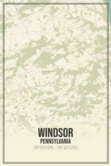 Retro US city map of Windsor, Pennsylvania. Vintage street map.