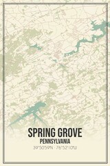 Retro US city map of Spring Grove, Pennsylvania. Vintage street map.