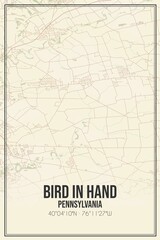 Retro US city map of Bird In Hand, Pennsylvania. Vintage street map.