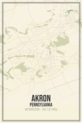 Retro US city map of Akron, Pennsylvania. Vintage street map.