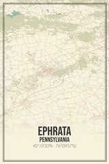 Retro US city map of Ephrata, Pennsylvania. Vintage street map.