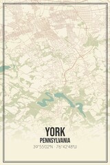 Retro US city map of York, Pennsylvania. Vintage street map.