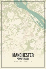 Retro US city map of Manchester, Pennsylvania. Vintage street map.