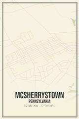 Retro US city map of McSherrystown, Pennsylvania. Vintage street map.