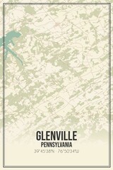 Retro US city map of Glenville, Pennsylvania. Vintage street map.