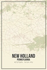 Retro US city map of New Holland, Pennsylvania. Vintage street map.