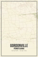 Retro US city map of Gordonville, Pennsylvania. Vintage street map.