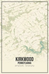 Retro US city map of Kirkwood, Pennsylvania. Vintage street map.