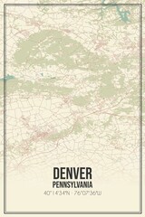 Retro US city map of Denver, Pennsylvania. Vintage street map.