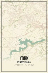 Retro US city map of York, Pennsylvania. Vintage street map.