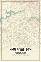 Retro US city map of Seven Valleys, Pennsylvania. Vintage street map.