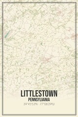 Retro US city map of Littlestown, Pennsylvania. Vintage street map.