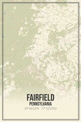 Retro US city map of Fairfield, Pennsylvania. Vintage street map.