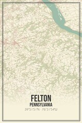 Retro US city map of Felton, Pennsylvania. Vintage street map.