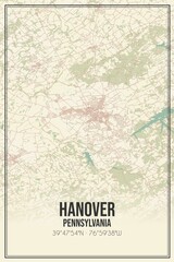 Retro US city map of Hanover, Pennsylvania. Vintage street map.