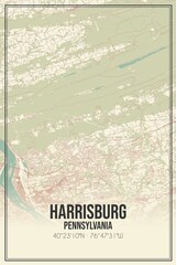 Retro US city map of Harrisburg, Pennsylvania. Vintage street map.