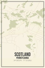 Retro US city map of Scotland, Pennsylvania. Vintage street map.