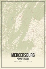 Retro US city map of Mercersburg, Pennsylvania. Vintage street map.