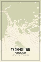 Retro US city map of Yeagertown, Pennsylvania. Vintage street map.