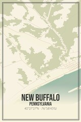 Retro US city map of New Buffalo, Pennsylvania. Vintage street map.