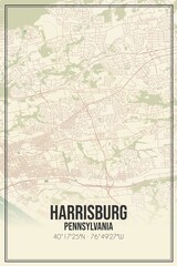 Retro US city map of Harrisburg, Pennsylvania. Vintage street map.