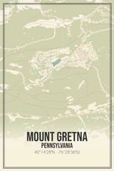 Retro US city map of Mount Gretna, Pennsylvania. Vintage street map.
