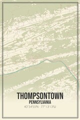 Retro US city map of Thompsontown, Pennsylvania. Vintage street map.
