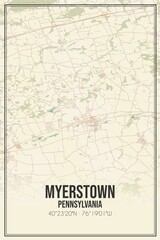 Retro US city map of Myerstown, Pennsylvania. Vintage street map.