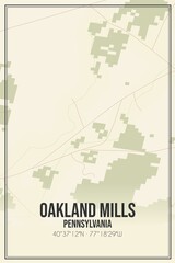 Retro US city map of Oakland Mills, Pennsylvania. Vintage street map.