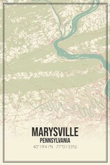 Retro US city map of Marysville, Pennsylvania. Vintage street map.